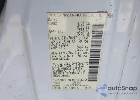 2016 Nissan Nv Cargo Nv2500 Hd S V6 z USA, uszkodzony, nr VIN 1N6BF0LY9GN803022